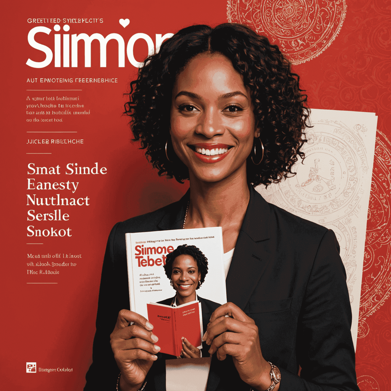 Capa do novo livro de Simone Tebet com a autora sorrindo, segurando uma cópia do livro em um fundo vermelho e branco